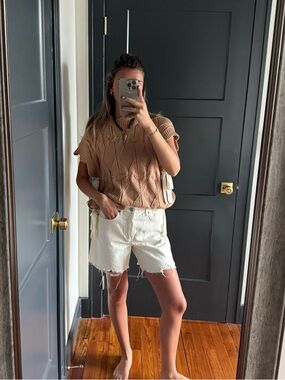 REVOLVE Cable Knit Short Sleeve Sweater Vest with Side Ties - Peachy Beige